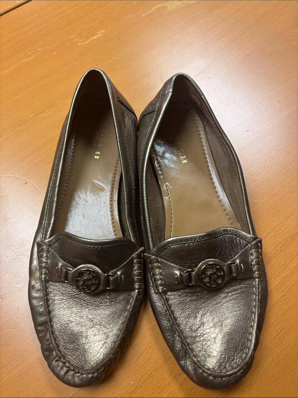Coach gold Leather Women’s Loafers with Signature Medallion